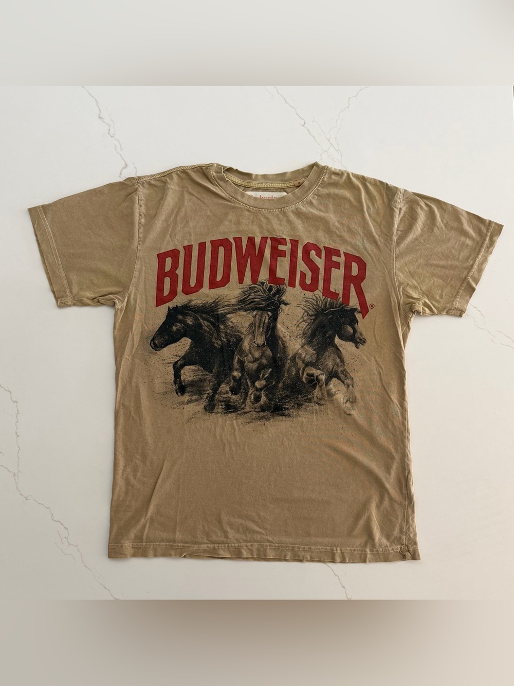 PacSun Tan Budweiser Graphic Tee with Red Logo